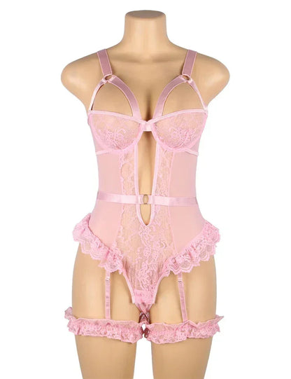 Comeondear Suspenders Women Teddy Leotard Sexy Plus Size Rompers Lingerie Underwire Lace Garter Bodysuits Slim Jumpsuit Pajamas